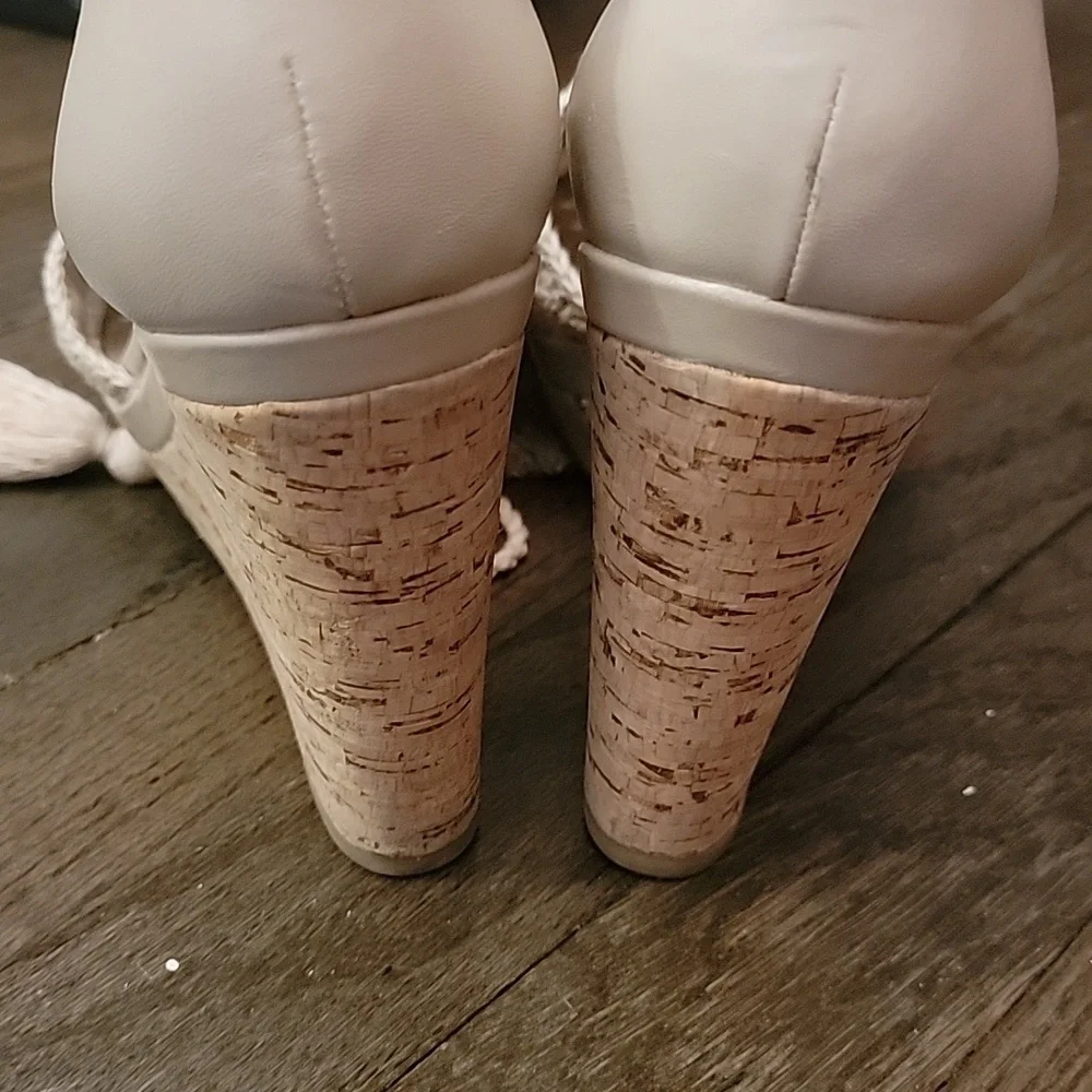 MODA SPANA cork wedge heel strappy embroidery Sz 9.5 - Picture 5 of 7